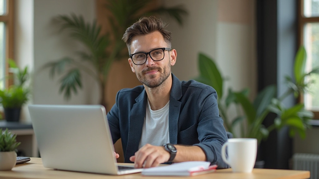 Professional workspace met laptop, design tools, en notities voor case study planning en research